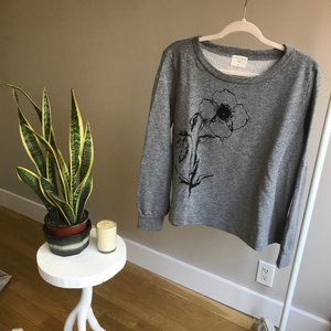 Anthro Gray Sweater with Flower Embroidery